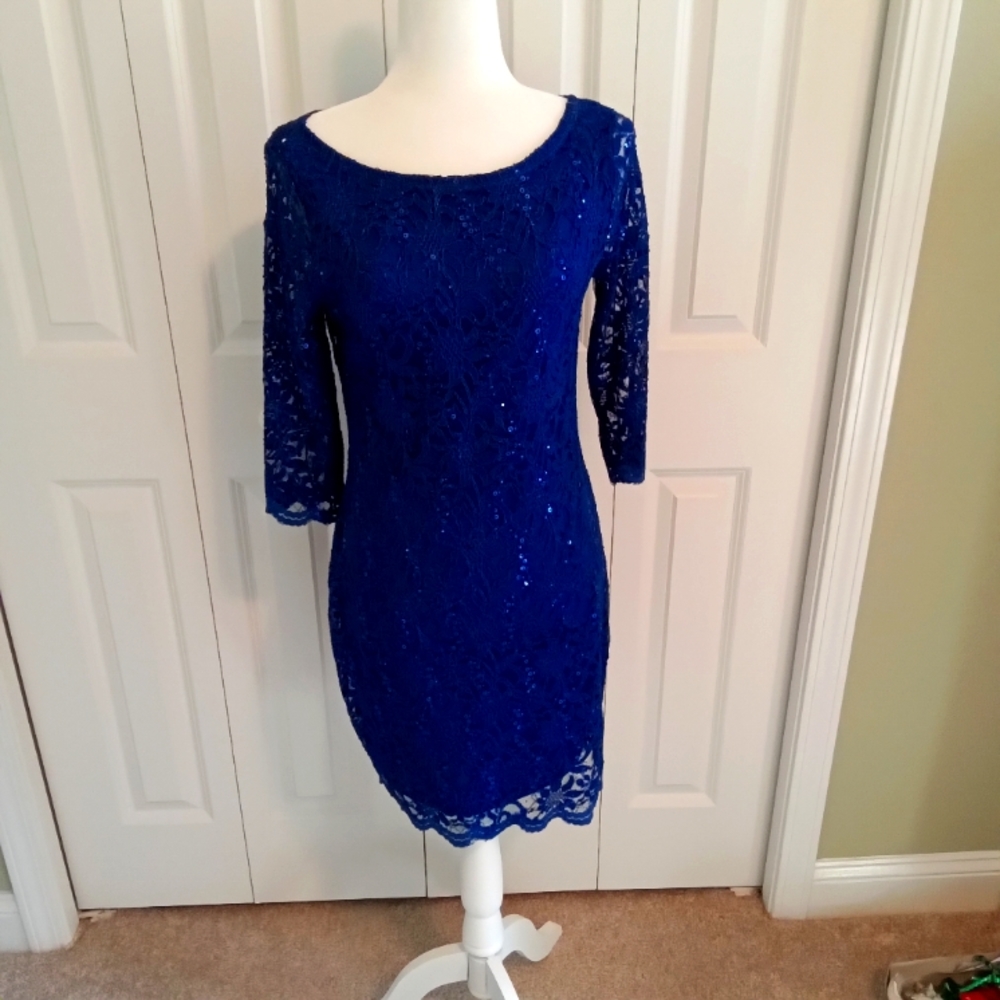 Royal blue lace dress with some sequins